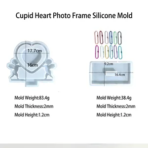 Cupid heart photo frame silicone mold set with rectangular base for DIY epoxy resin crafts