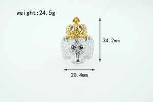Detailed view of punk lion king ring for men showing dimensions 34.2mm height and weight