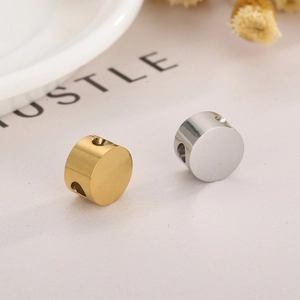 Polished silver and gold stainless steel round spacer beads with dual-hole design for DIY jewelry