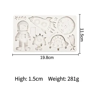 Space themed astronaut and rocket silicone mold for chocolate and fondant cake decoration