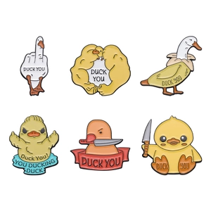 Funny 6-piece enamel cartoon duck brooch set with creative naughty animal designs