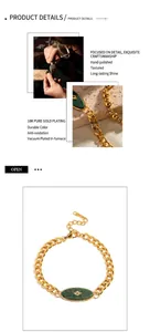Detail of 18K gold plated vintage chain bracelet with green gemstone and lobster clasp