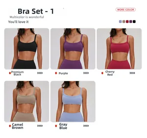 Vue détaillée en grille des ensembles de yoga extensibles en cinq couleurs mates de sport