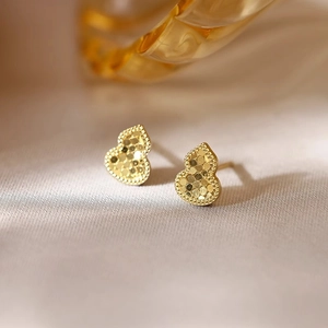Elegant 18k gold plated gourd earrings with geometric faceted design for women