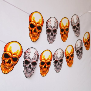 Halloween skull banner with flame and sugar skull designs for party wall decoration