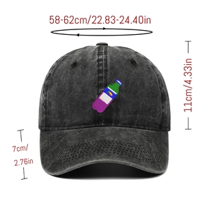 Detailed size specifications for the dark grey washed cotton baseball cap with embroidery