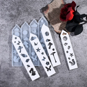 Detail of silicone mold with resin bookmark featuring rabbit and star hollow patterns