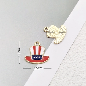 USA flag hat charms for DIY jewelry making, enamel top hat pendants in red white and blue