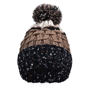 Texture de tricot détaillée et grand pompon sur le bonnet d'hiver tricolore
