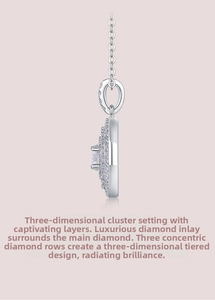 Side view of S925 sterling silver round pendant with multi-layer brilliant moissanite pavé