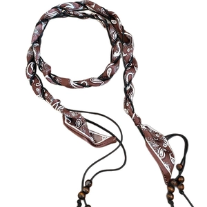 Vintage paisley print waist chain with silk scarf fringe and wooden beads accessory