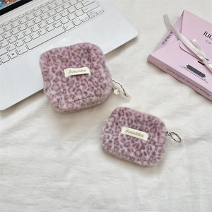 Set di 2 borse leopardate rosa in peluche con pochette quadrata e portamonete con zip