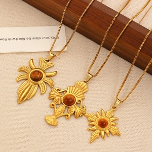 Vintage tiger eye stone necklace with gold totem pendant on elegant box chain for women