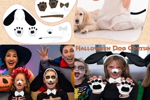 Détails du kit déguisement chien Halloween avec oreilles en peluche et gants de pattes