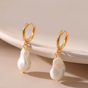 Artificial Baroque Pearl Drop Earrings 18K Gold Plated Copper Irregular Natural Hoop Elegant Jewelry For Women