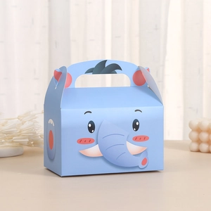 Boîte cadeau bleue en forme d'éléphant avec poignée pour goûters d'anniversaire