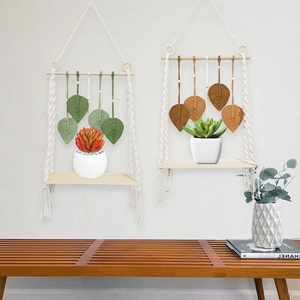 Étagère murale en macramé bohème avec glands de feuilles faits main et bois décoratif