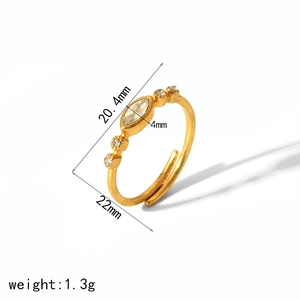 Detailed size specifications for the 18k gold plated stainless steel adjustable ring