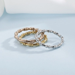 Bamboo style minimalist open ring set in silver, gold, and rose gold finishes