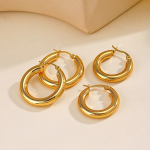 Classic 18K gold plated stainless steel chunky hoop earrings in different sizes