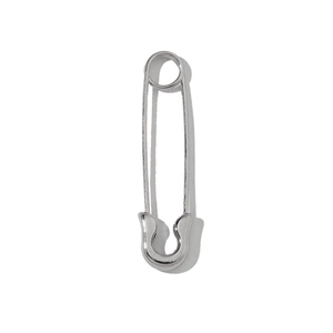 Detailed view of silver stainless steel safety pin earring with a minimalist polished finish