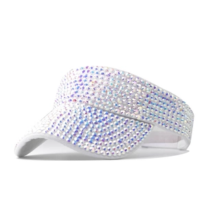 Women Sun Visor Hat Rhinestone Encrusted Summer Outdoor Beach UV Protection Sparkling Fashion Luxury Empty Top Cap