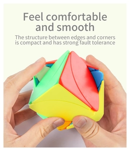 Detail of hand rotating a smooth four-color geometric puzzle toy with compact structure