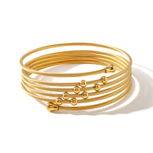 Bracciale rigido multistrato in acciaio inossidabile dorato con design a cavo intrecciato