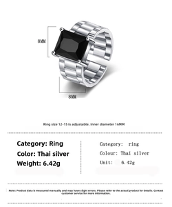 Detailed size specifications for adjustable vintage style ring with black gemstone