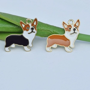 Golden plated corgi enamel charms for DIY earrings and handmade jewelry making