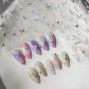 3D laser butterfly nail stickers with floral patterns and holographic aurora finish