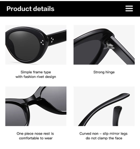 Dettagli degli occhiali da sole vintage cat eye con cerniere in metallo e design con rivetti