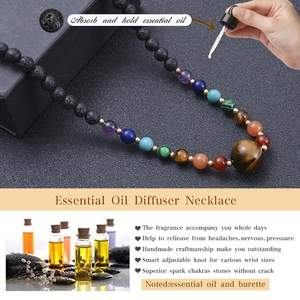 Collier de yoga en perles de chakra 6mm avec pierre de lave noire pour huiles essentielles