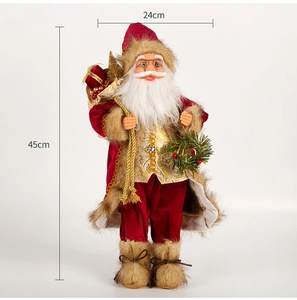 Detailed dimensions of 45cm Santa Claus figurine with red suit and golden trim