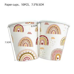 Bohemian rainbow disposable paper cups set of 10 for party tableware and decorations