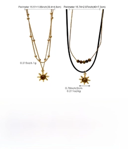 Detailed sizing guide and weight specifications for retro sun pendant necklaces