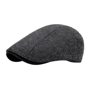 Classic dark grey wool blend newsboy cap with vintage British tweed texture for men