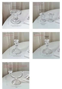 Detailed dimensions of crystal glass candle holders for elegant French retro decor