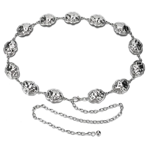 Silver thin metal chain belt with irregular textured links and lobster clasp for dresses