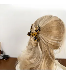 Detail of tortoise shell acetate claw clip on blonde hair showing strong grip and style