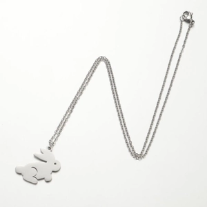 Elegant minimalist rabbit pendant necklace in polished silver stainless steel for women