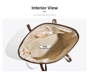 Detailed view of the tote bag interior featuring spacious compartments and zip pocket