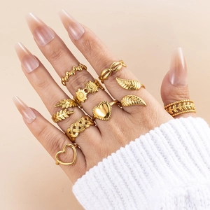 Stainless Steel Gold Plated Adjustable Open Rings For Women Heart Leaf Sunflower Minimalist Bohemian Fashion Jewelry