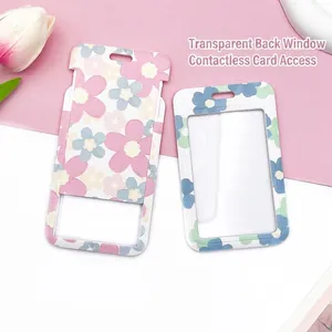 Floral ID card holder with sliding cover and transparent window for student badges
