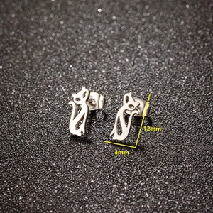 Boucles d'oreilles chat mignonnes en acier inoxydable argenté, taille 12mm par 4mm