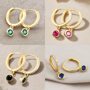 Elegant 925 Sterling Silver Geometric Hoop Earrings For Women Gold Platinum Plated Round Zirconia Dangle Earring Jewelry Gift