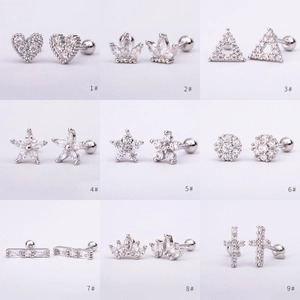 Gold Plated Copper Micro Inlaid Zirconia Stud Earrings For Women Stainless Steel Post Screw Back Piercing Jewelry Accessories