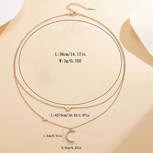 Detailed specs of rose gold S925 silver necklace with moon and star zircon pendants