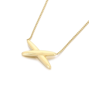 Polished golden stainless steel box chain necklace featuring a minimalist X-shaped pendant