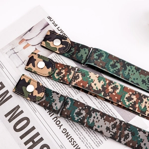 Three-piece camouflage elastic belts set with snap button closures on fashion background